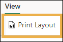 View Tab showing the Print Layout with a yellow highlight box around it.